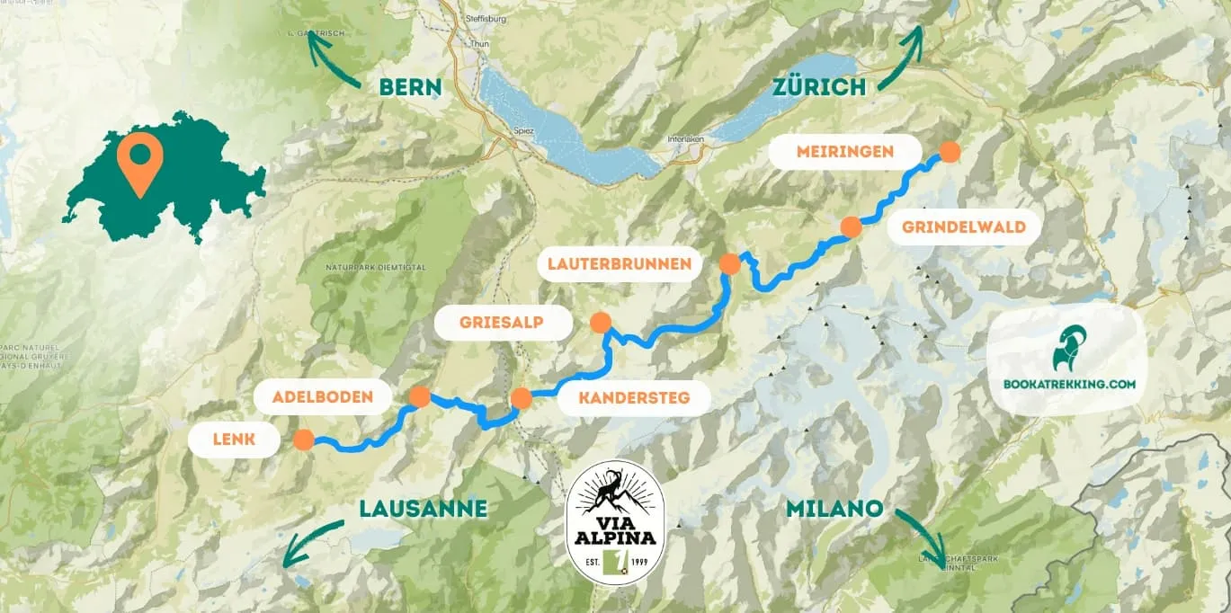 Mapa Via Alpina 1 i Szlak Niedźwiedzia